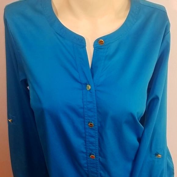Michael Kors - Women's Cerulean Blue Button Down Shirt - Picture 3 of 9